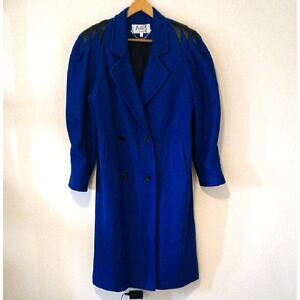 Vintage 80s Billi By Billycoat Long Wool Trench Pea Coat Royal Blue